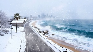 雪景房屋树木海景