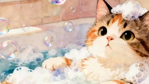 洗澡猫咪带鱼屏