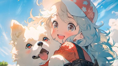 可爱治愈狗狗和女孩