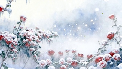 花草树木雪景双屏