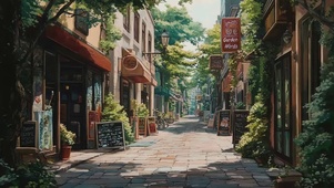 清新夏日午后无人街景