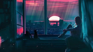 看日落的少女