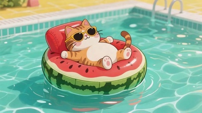 夏日可爱的泳池猫咪