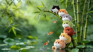 竹林上的小猫
