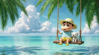 夏日海边休闲荡秋千