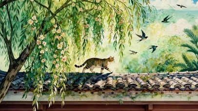 猫猫乘凉绿色护眼