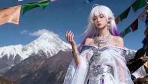 雪山下的古风白发美少女