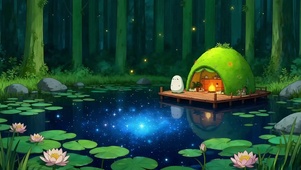 夜晚森林池塘