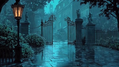 神秘古堡建筑雨夜大门