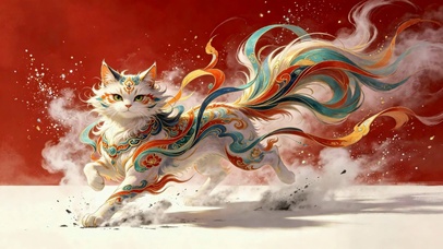 国潮敦煌风彩绘灵猫