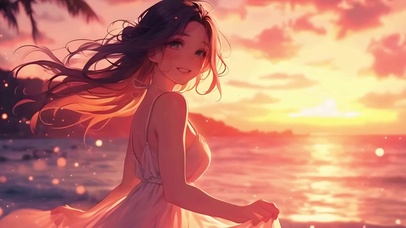 海边长发白裙女孩