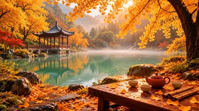 秋天山水湖边