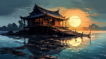 风景壁纸夕阳插画