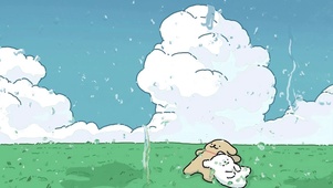 线条小狗下雨浪漫草地