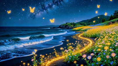 星河下的荧光海岸花田