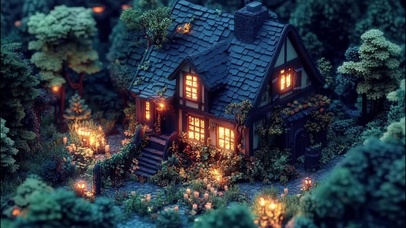 森林静谧傍晚温馨小屋