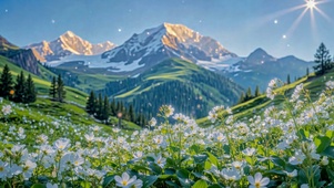 日照金山清新山野花海风景