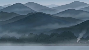 群山环绕烟雾
