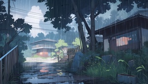 雨中小镇