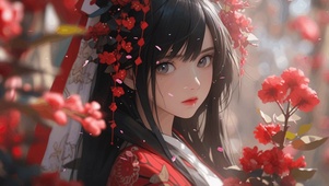 落花中的少女