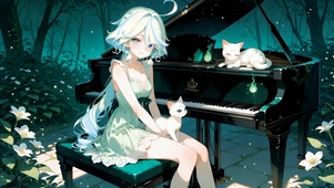森林钢琴少女与白猫