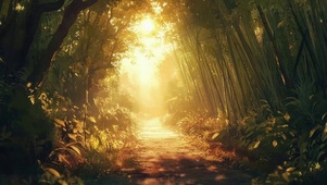 黄昏竹林树影朦胧小路