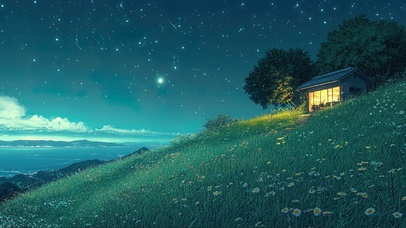 山坡草地星空温馨商店