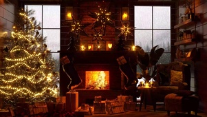 冬季小屋的圣诞壁炉