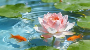 夏日荷花池塘金鱼