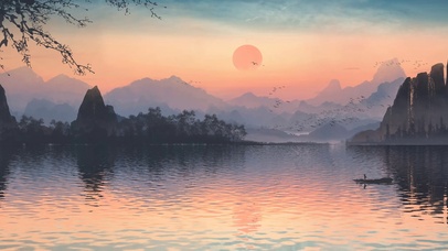 山清水秀落日楼头