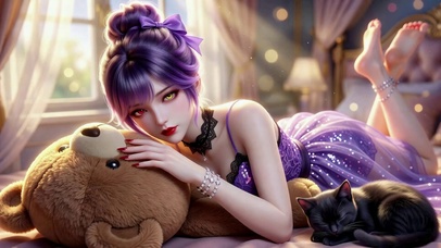 紫发异瞳慵懒居家美少女