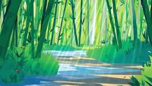 竹林景色带鱼屏