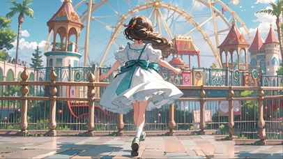 游乐园女孩背影