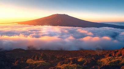 落日云海火山岛