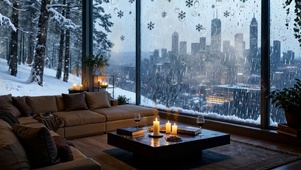 房间窗外雪景双屏