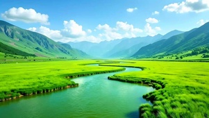 绿色护眼山水草地