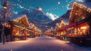 雪山圣诞小镇节日街道