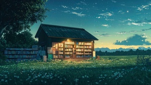 城市山坡静谧傍晚书店