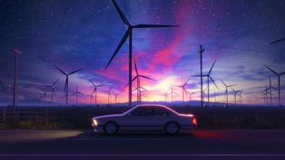 黄昏下的风车公路