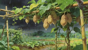 雨天农田树木