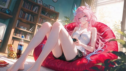 粉发宅家游戏少女昔涟