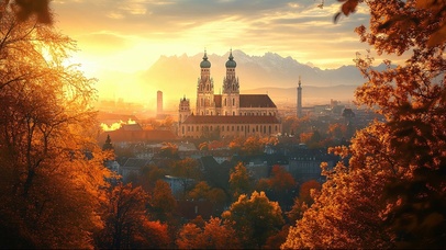 黄昏秋日欧式小镇