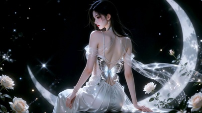 月夜白裙少女