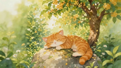秋天桂花树下猫咪