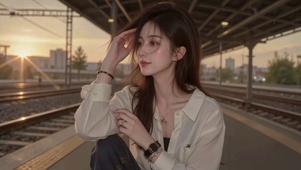 车站黄昏清纯女孩