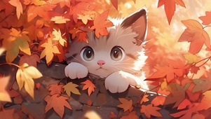 秋叶可爱小猫咪