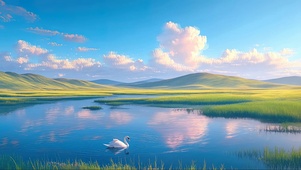 静谧草原天鹅湖