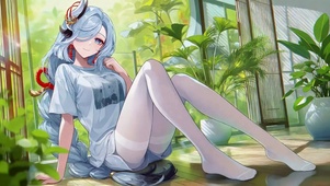 窗边休闲银发美少女申鹤