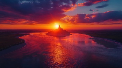 梦幻晚霞广阔湖泊