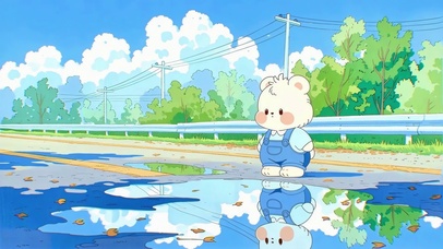 踩着水洼的呆萌小熊